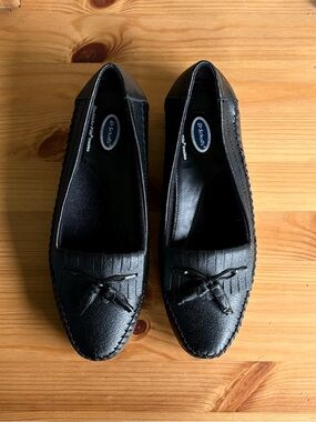 Dr.Scholl’s Black Leather Tassel Loafers Double Air-Pillo Comfort Shoes 6.5